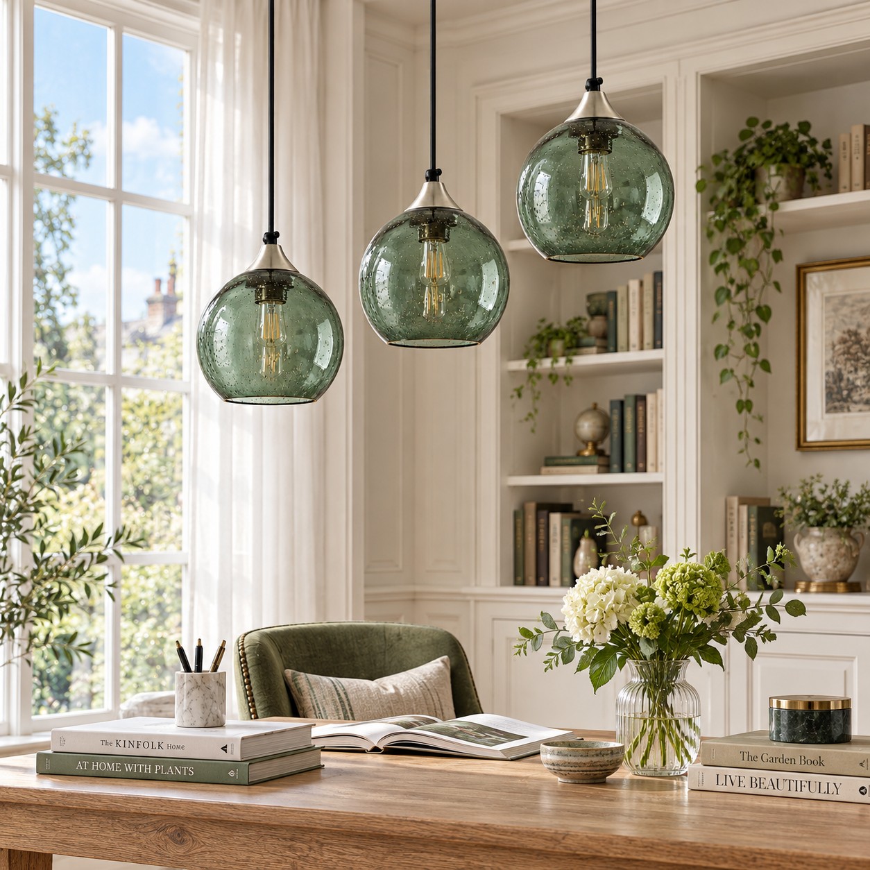 Bubble Glass Globe Pendant with a chrome mount and coloured glass