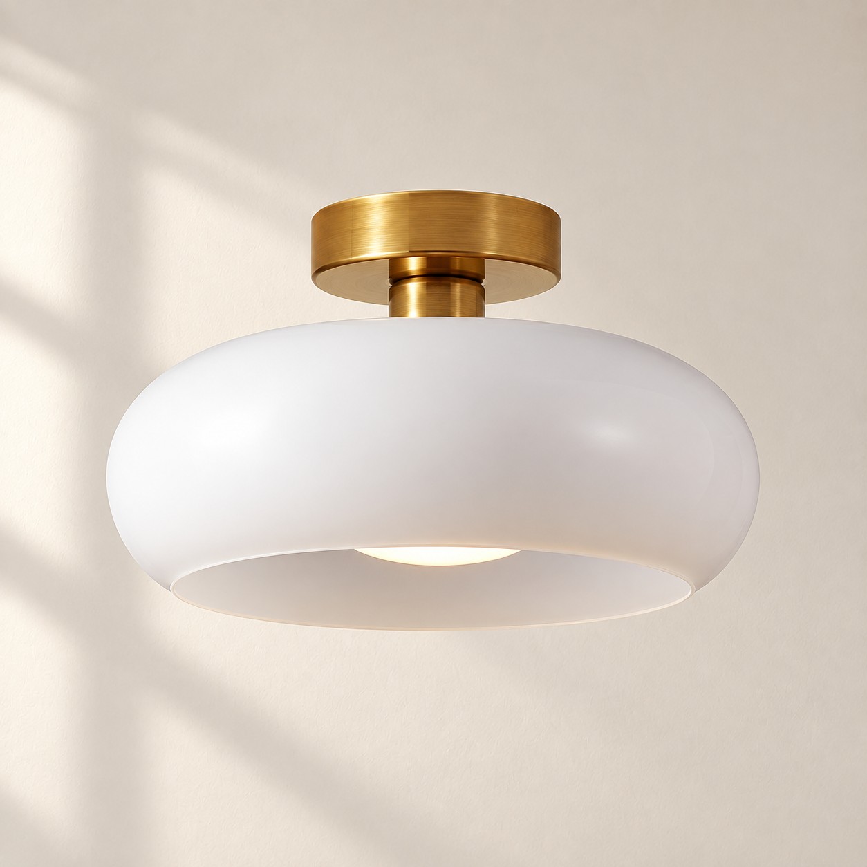 Bauvia Ceiling Light with Bauhaus lines and brass or chrome