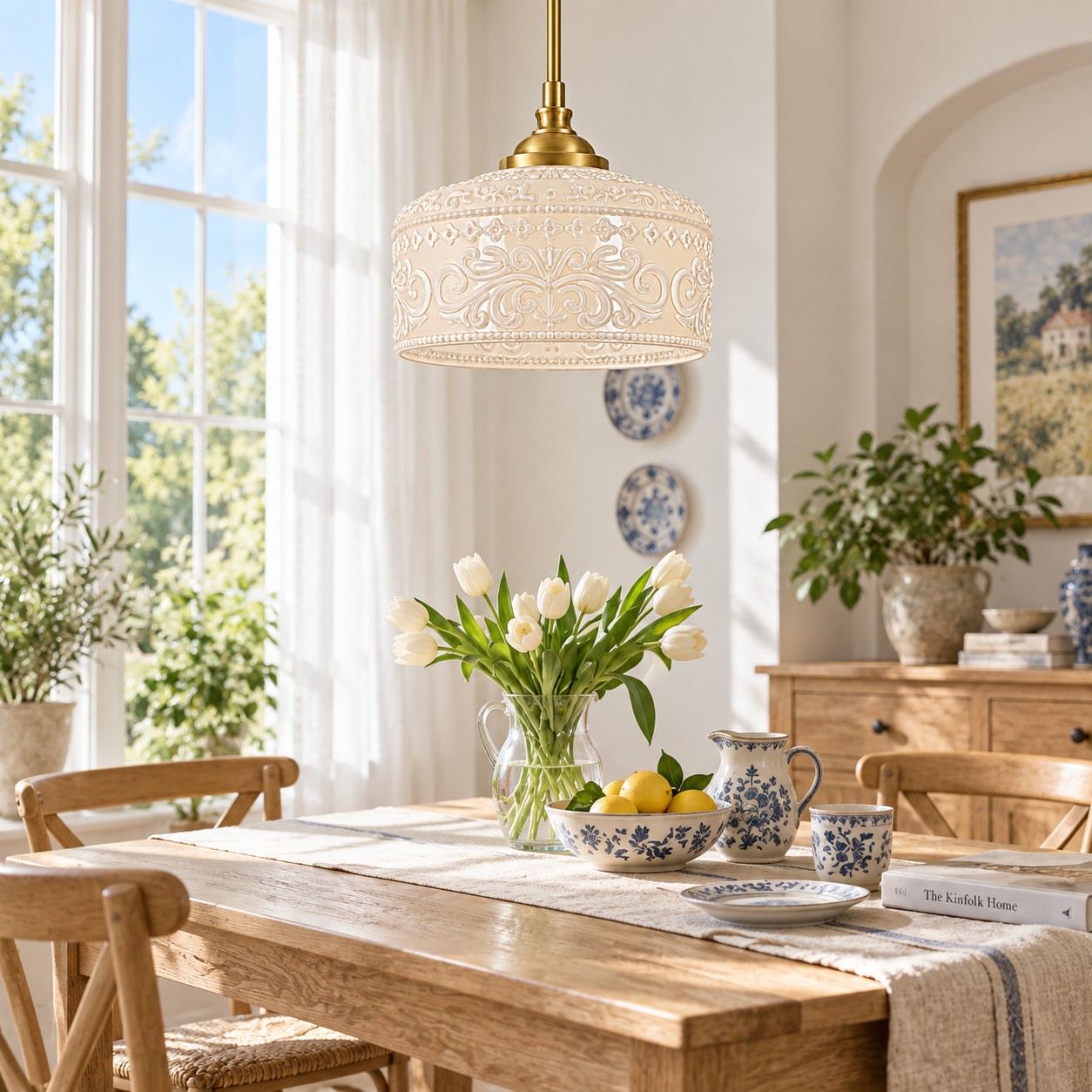 Vintage Glass Pendant Light with patterned glass and three shade colours