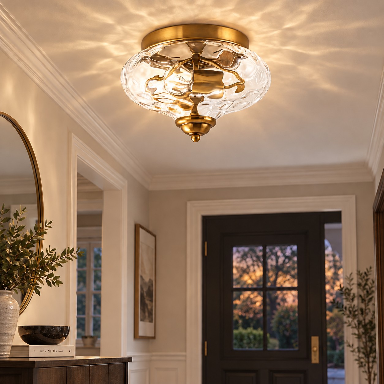 Two-Light Hammered Ceiling Light with four finishes and a flush mount