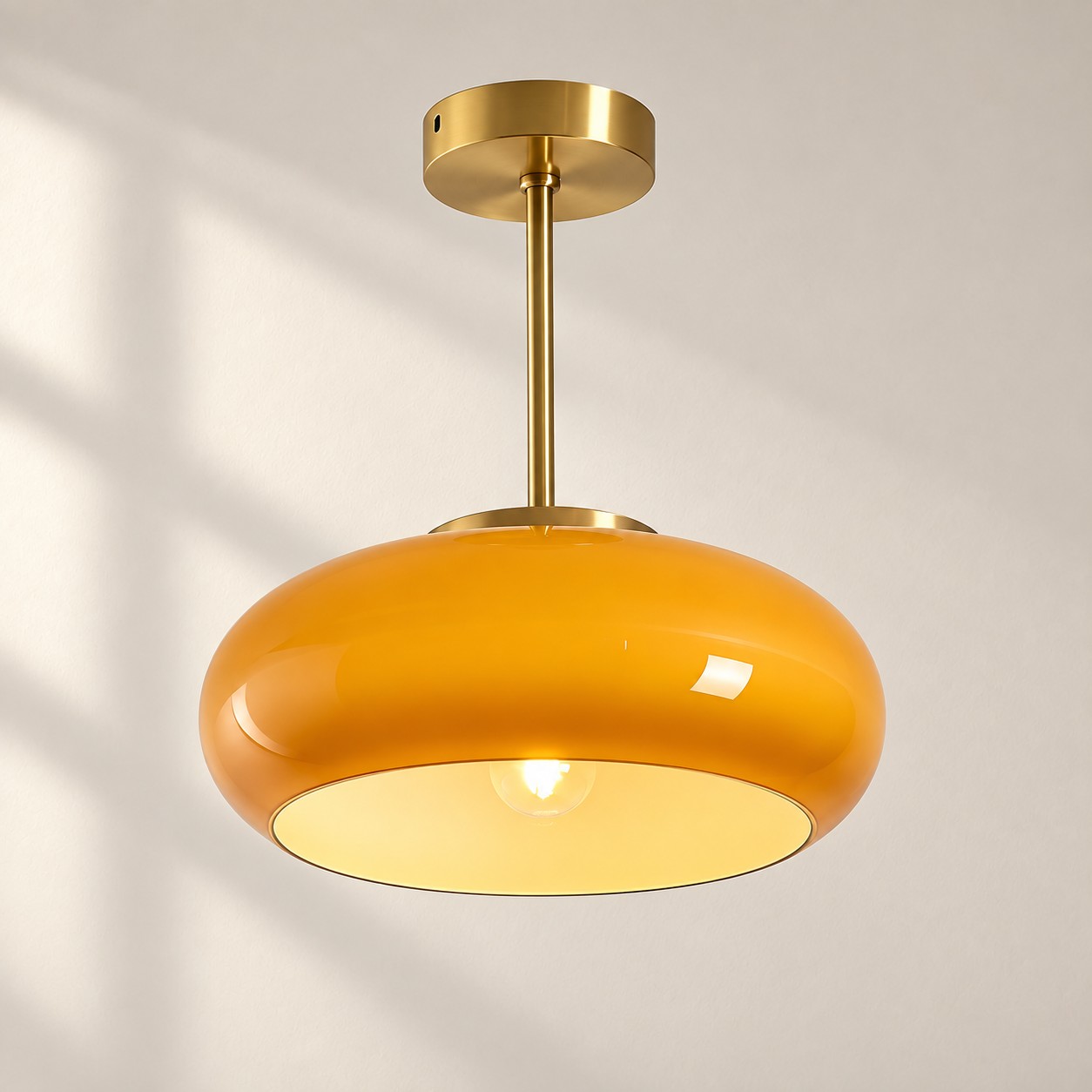 Bauvia Ceiling Light with Bauhaus lines and brass or chrome