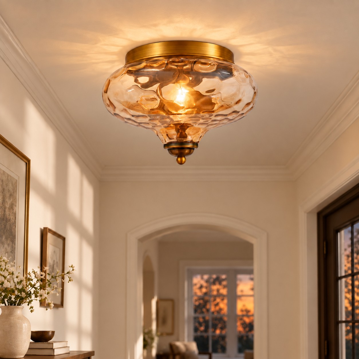 Two-Light Hammered Ceiling Light with four finishes and a flush mount