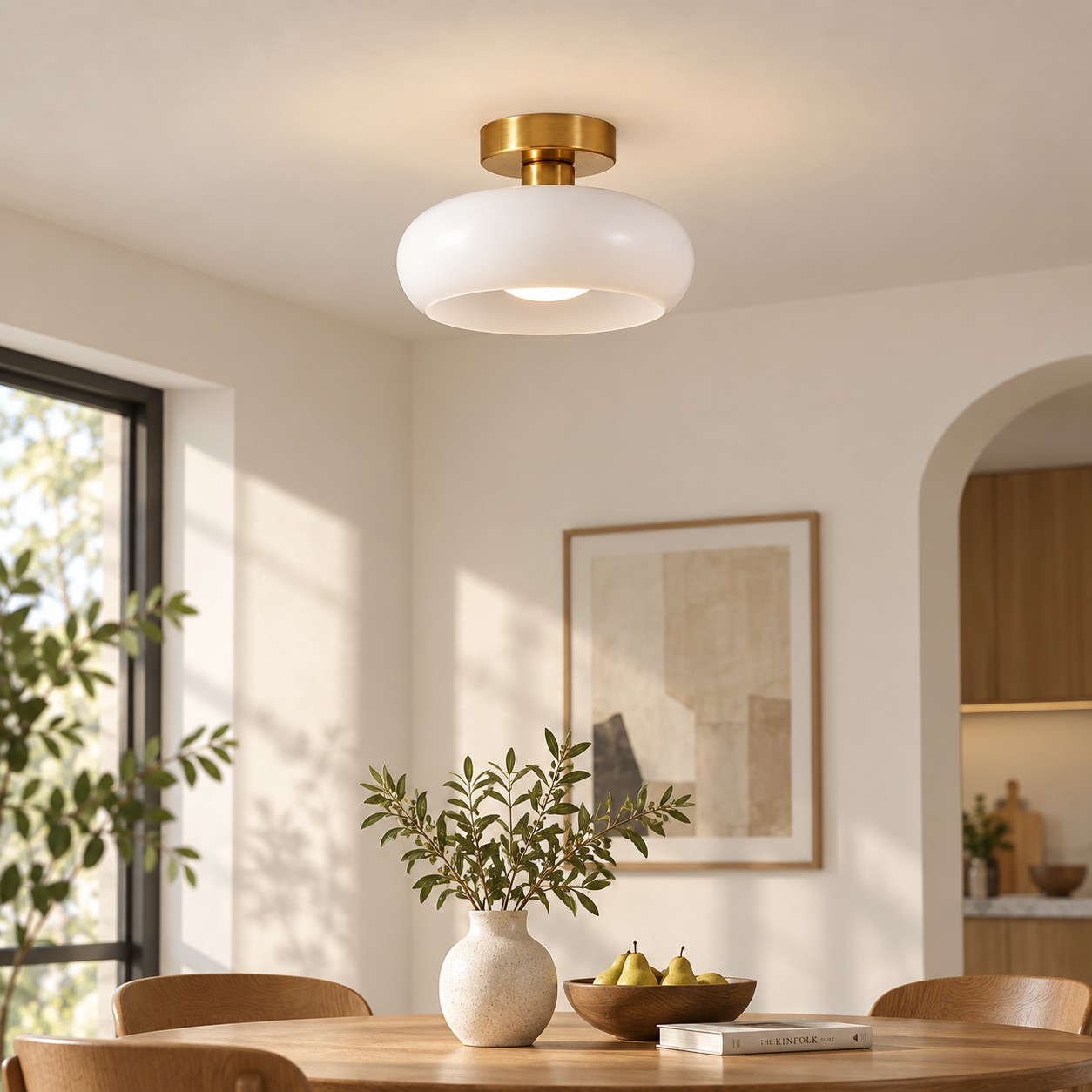 Bauvia Ceiling Light with Bauhaus lines and brass or chrome