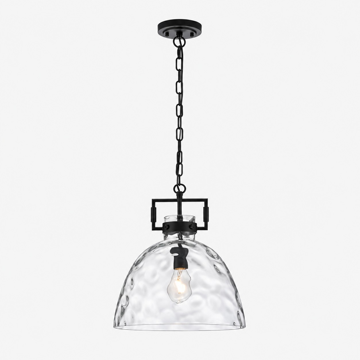 Hammered Glass Pendant Light with three metal finishes and a 13.8-inch shade