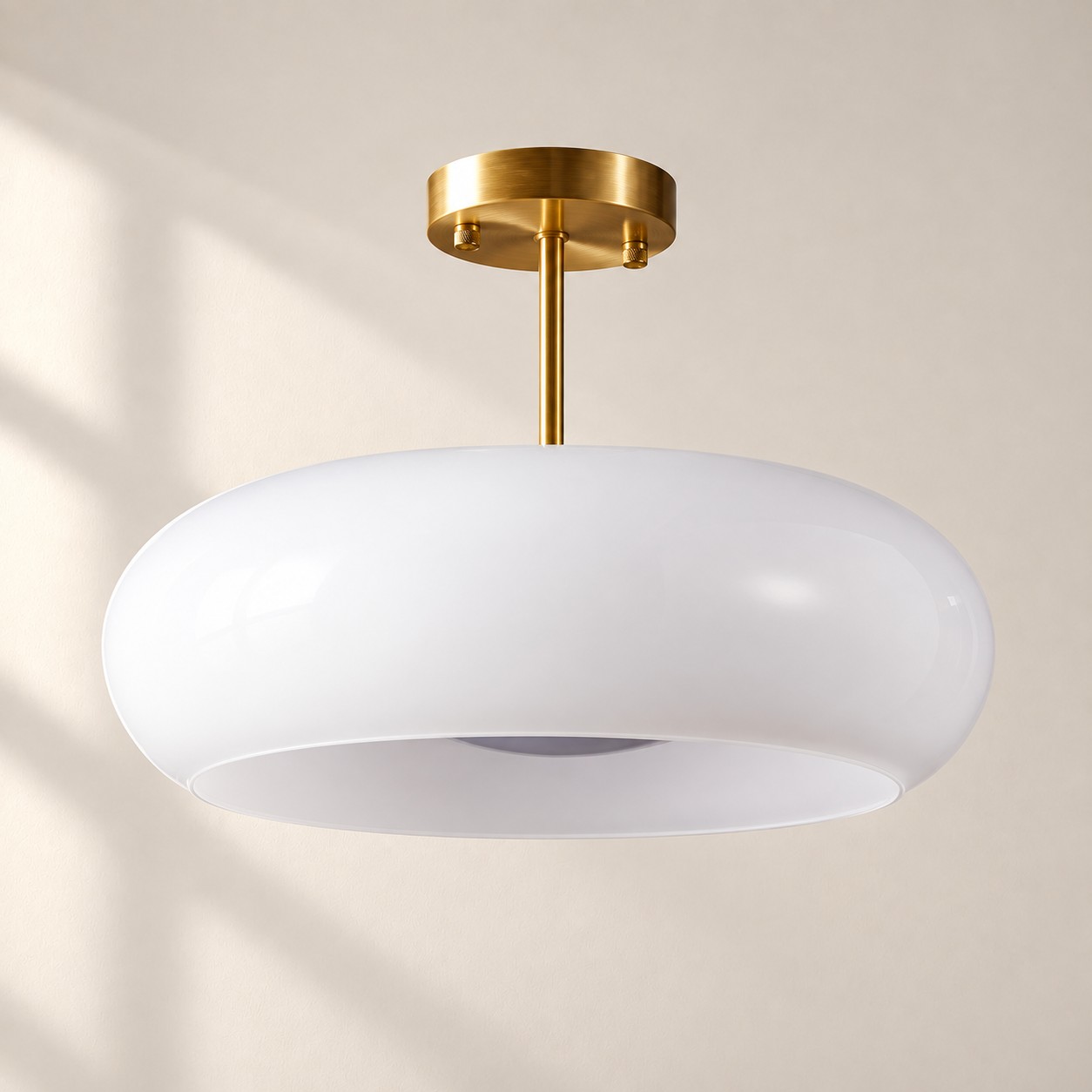 Bauvia Ceiling Light with Bauhaus lines and brass or chrome