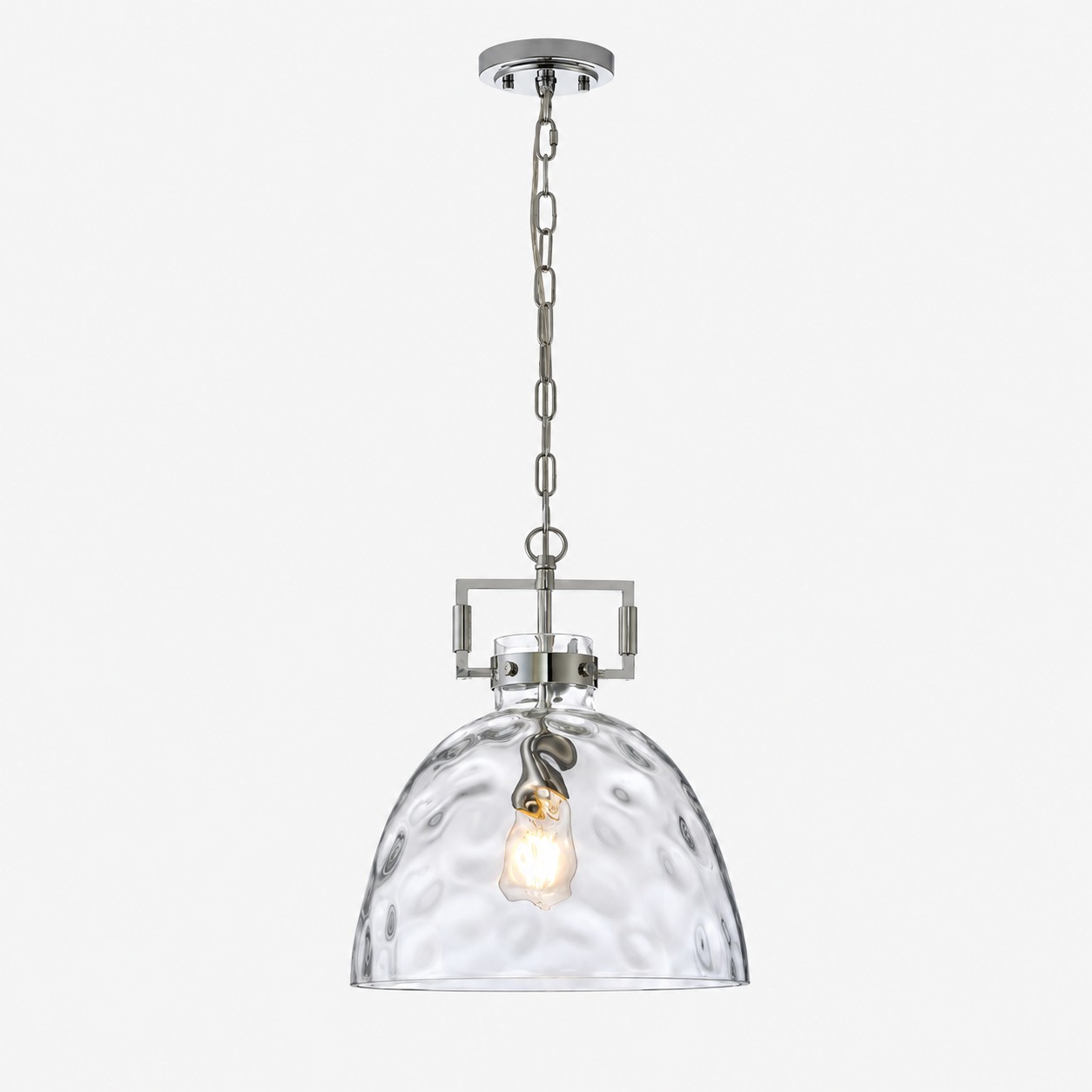 Hammered Glass Pendant Light with three metal finishes and a 13.8-inch shade