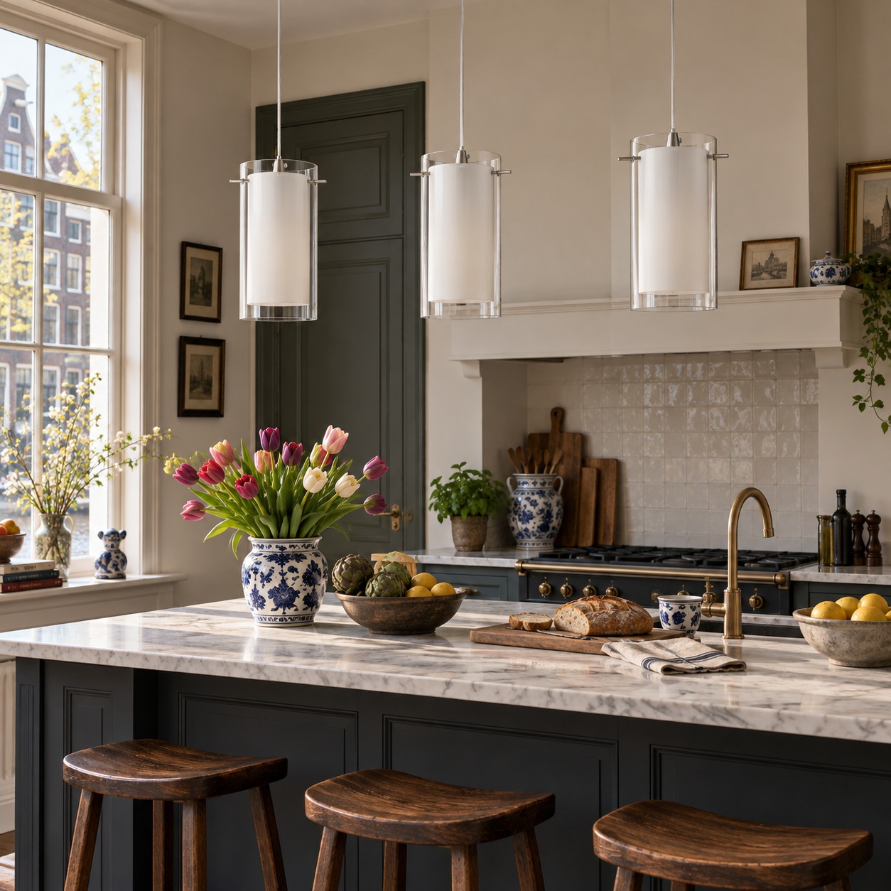 Double Glass Pendant Light with clear and white glass and one to three lights