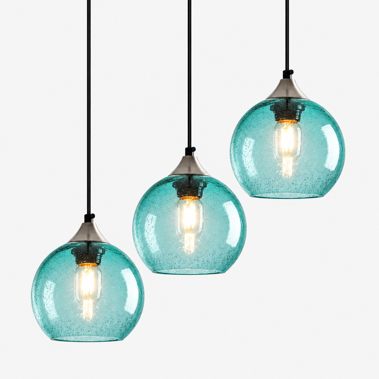 Bubble Glass Globe Pendant with a chrome mount and coloured glass