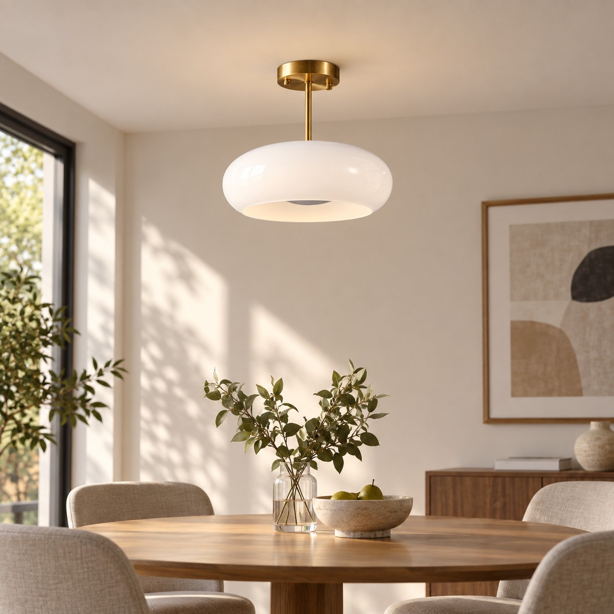 Bauvia Ceiling Light with Bauhaus lines and brass or chrome