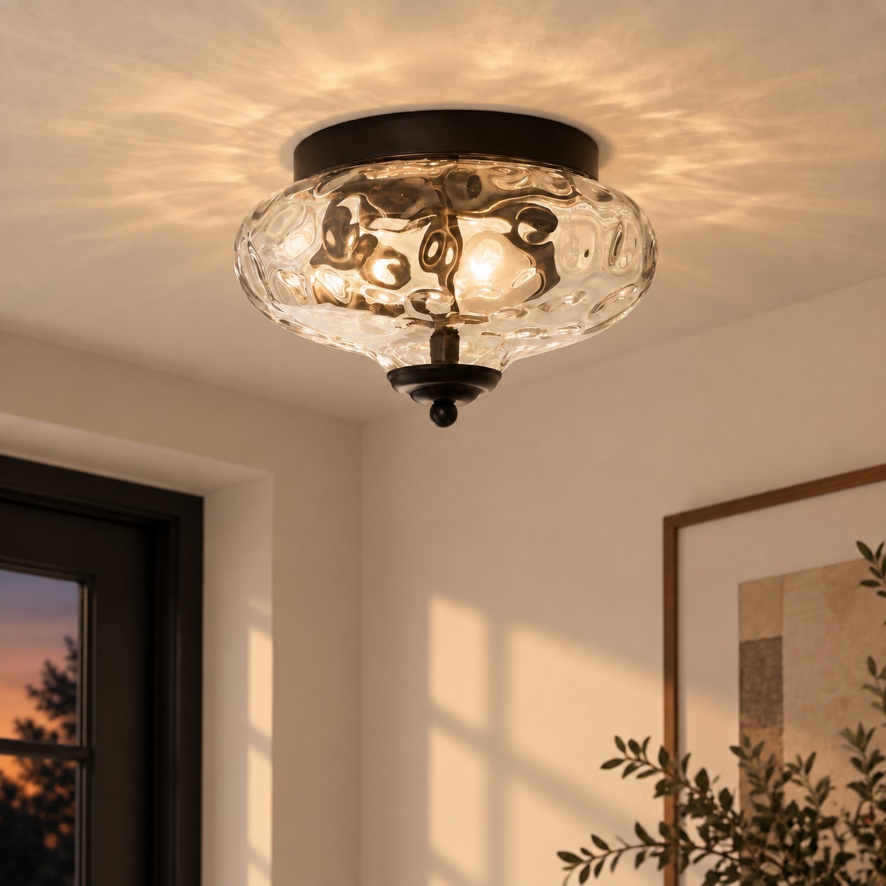 Two-Light Hammered Ceiling Light with four finishes and a flush mount