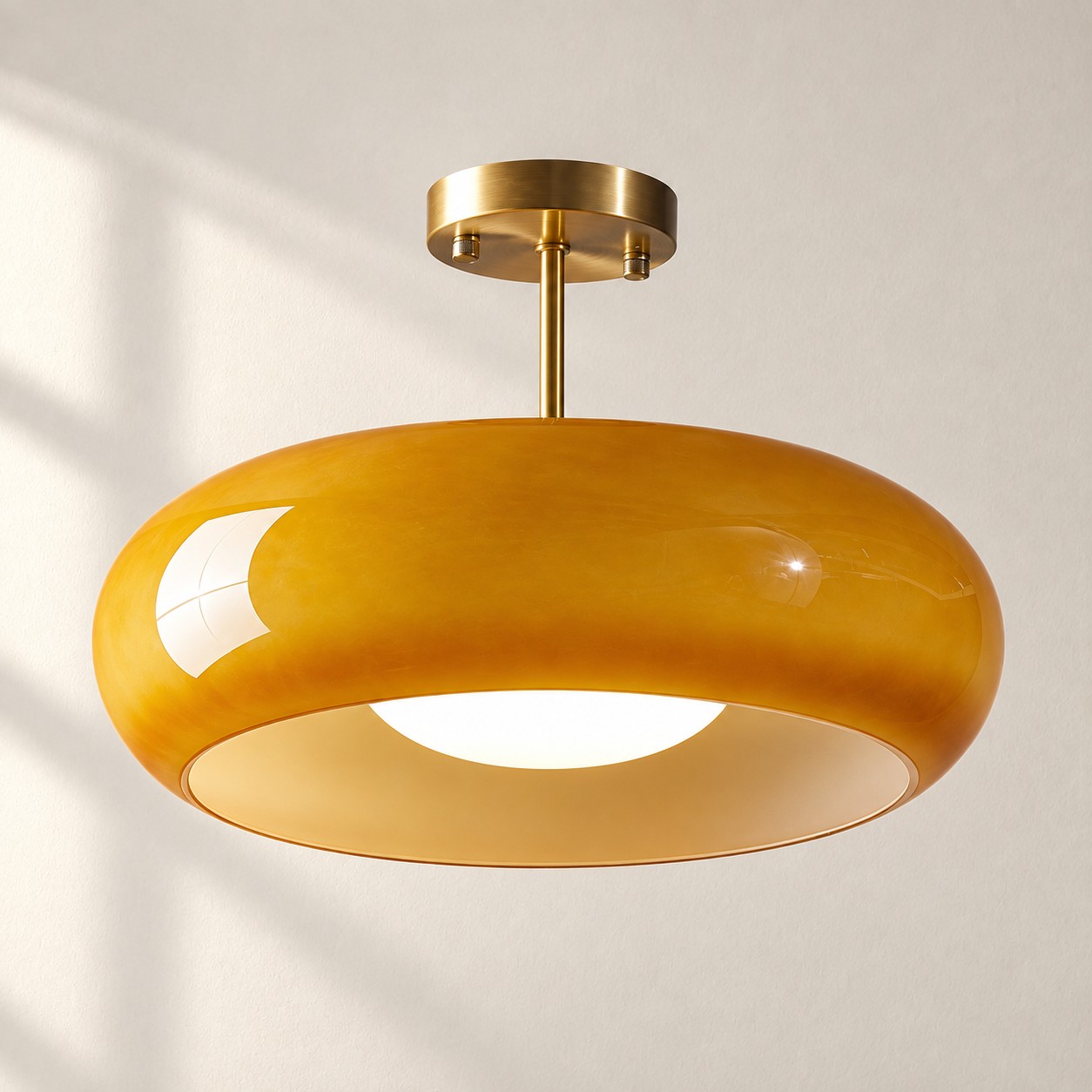 Bauvia Ceiling Light with Bauhaus lines and brass or chrome