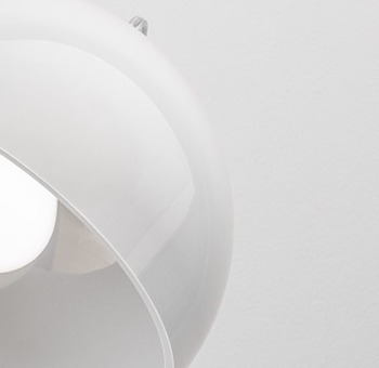 Close-up of the bulb opening in the white polycarbonate shade