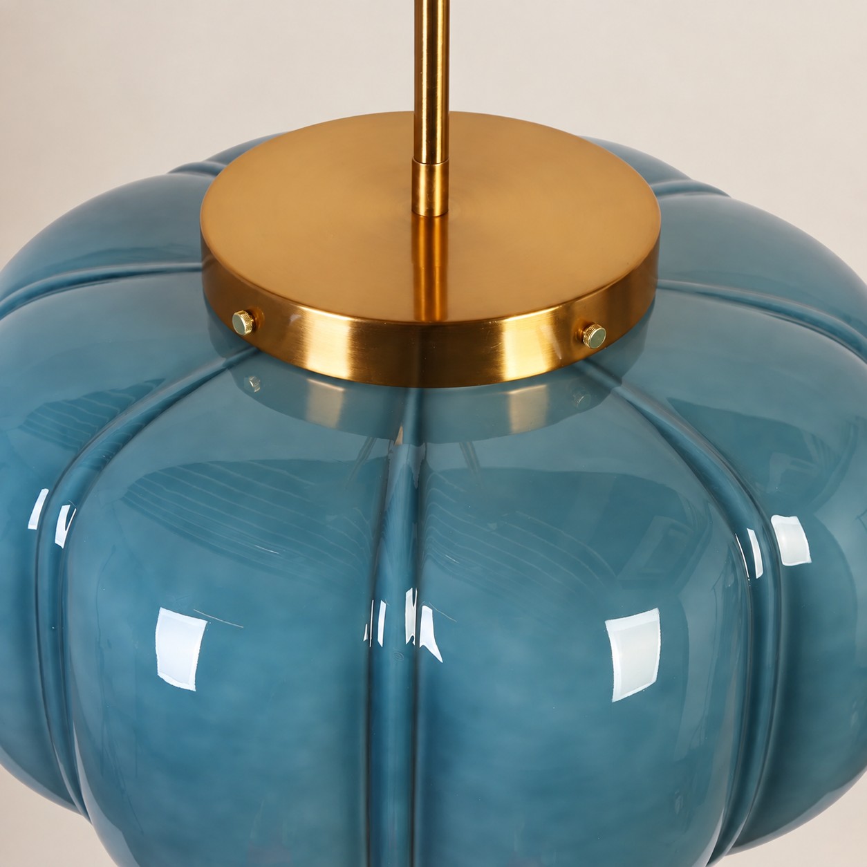 Ribbed Glass Dome Pendant with blue or clear glass and one light