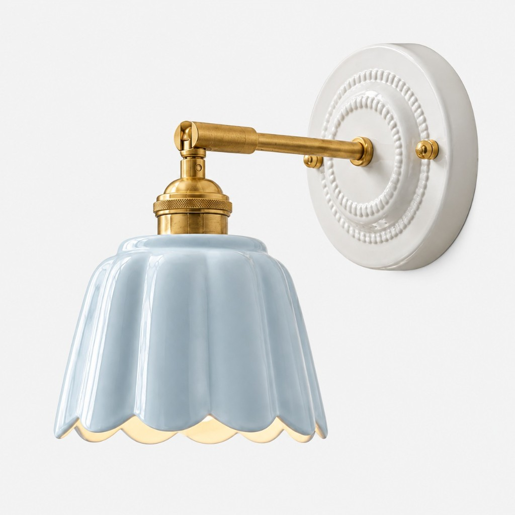 Blue scalloped flower wall sconce