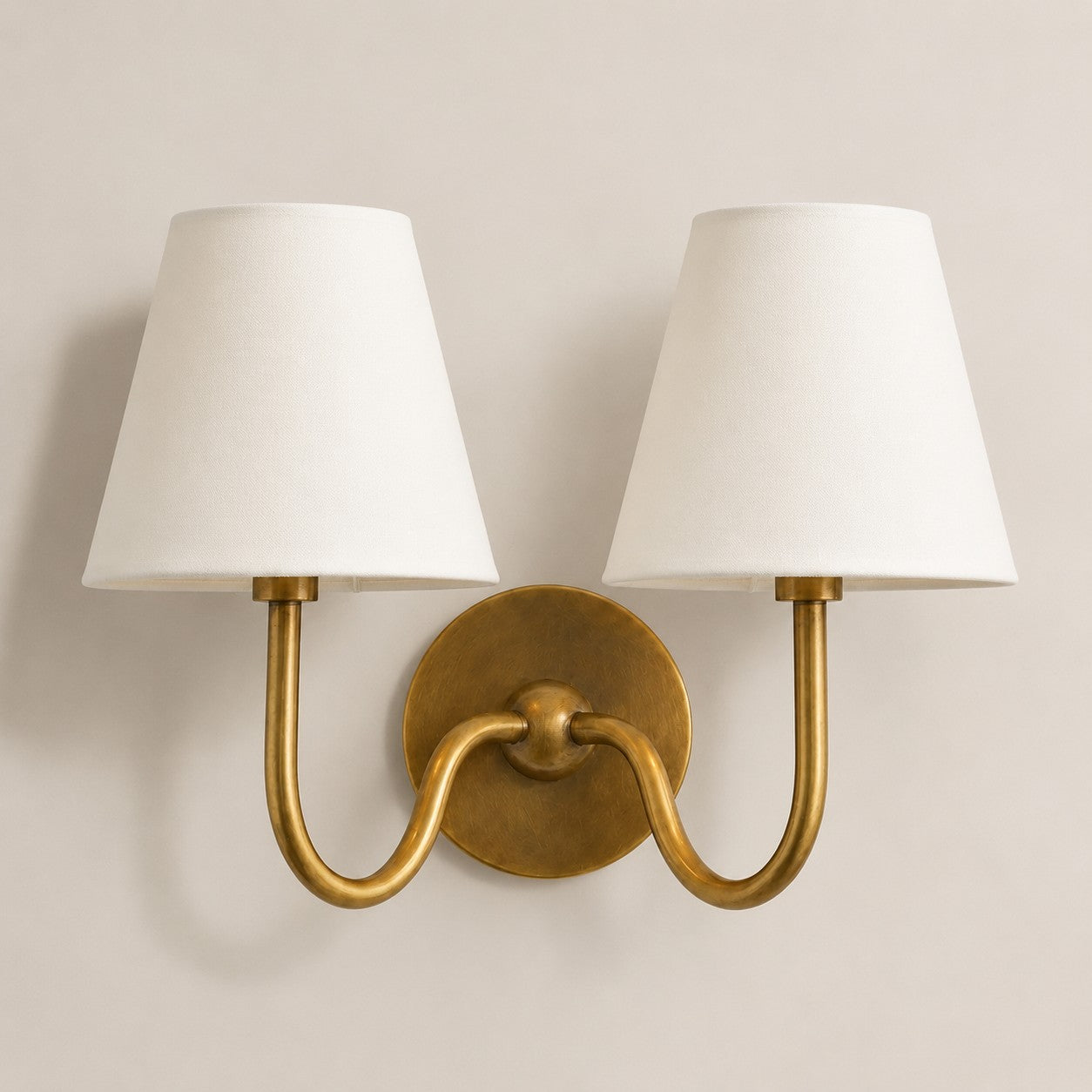 Tumbled Brass White Plain 2 heads: 16" / 40 cm Luvora wall lamp