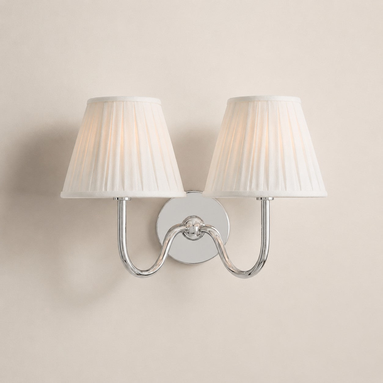 Chrome White Pleated 2 heads: 16" / 40 cm Luvora wall lamp