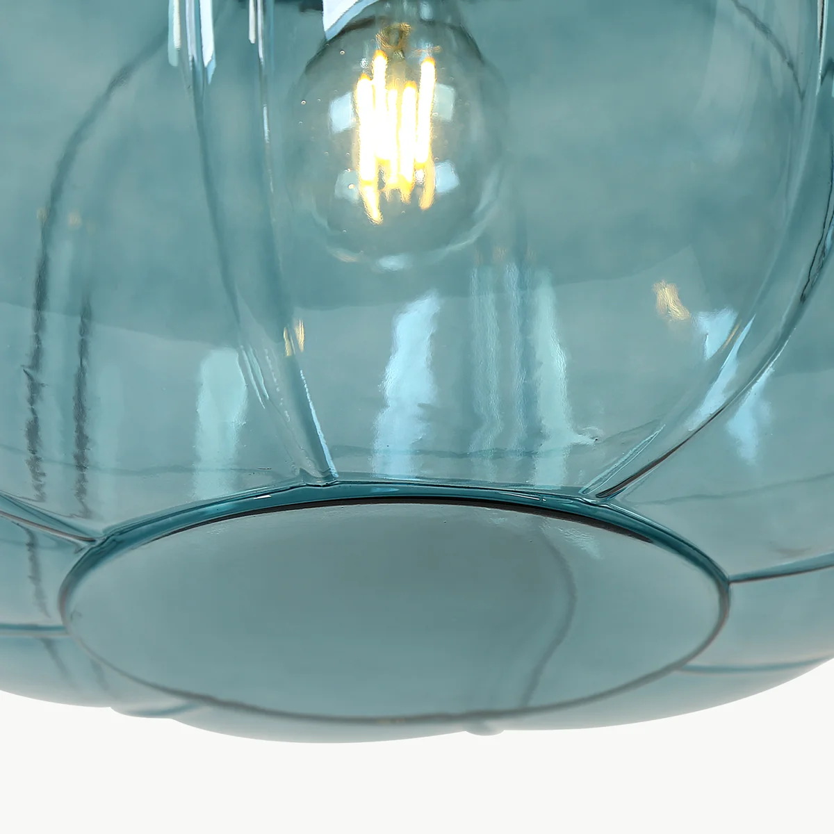 Ribbed Glass Dome Pendant with blue or clear glass and one light