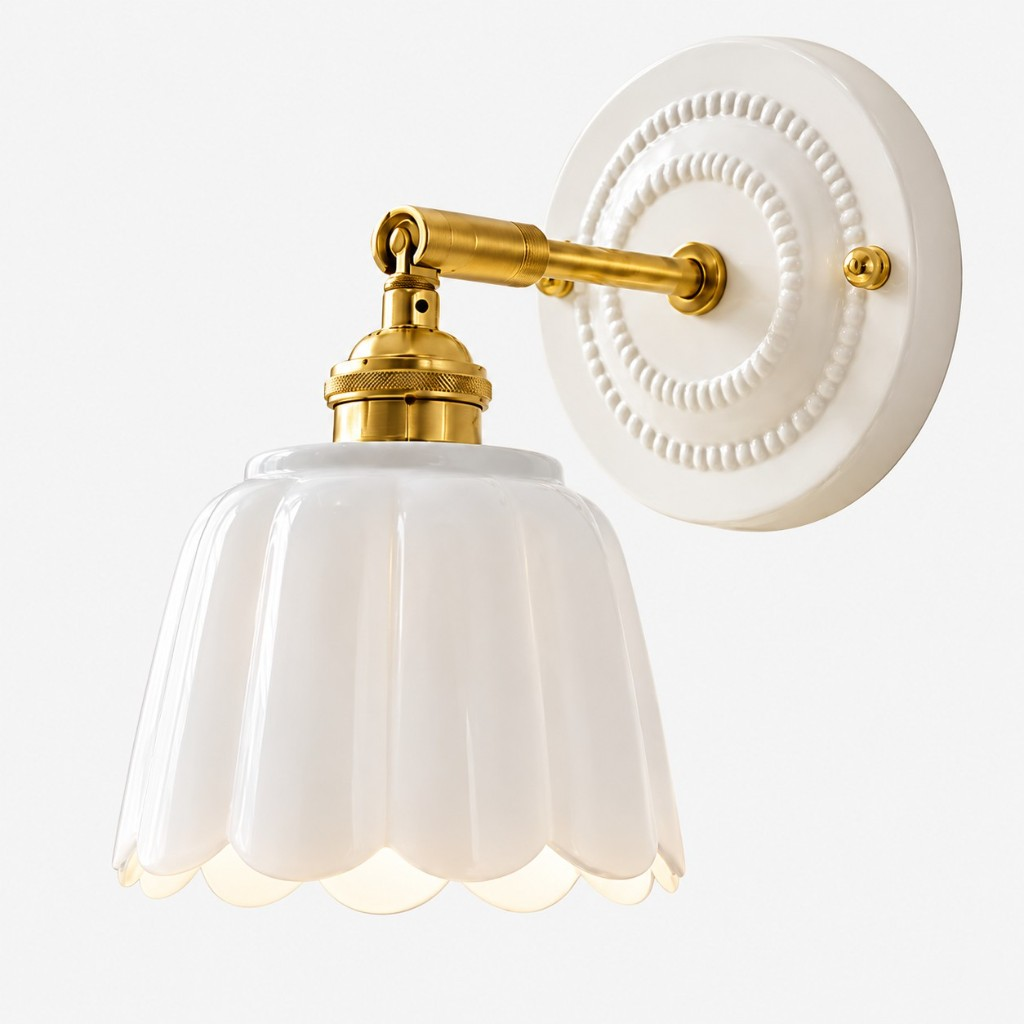 White scalloped flower wall sconce