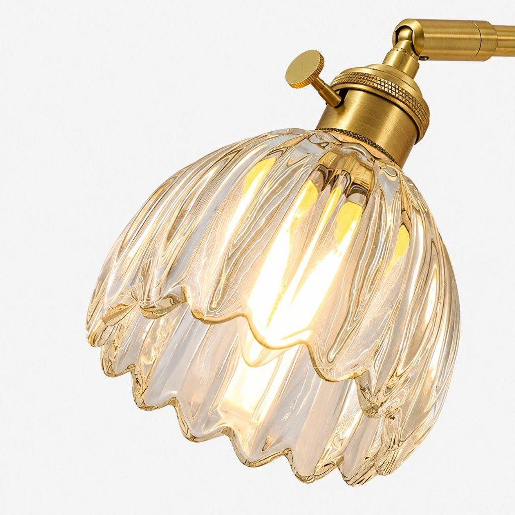 Ribbed lotus glass shade and brass socket