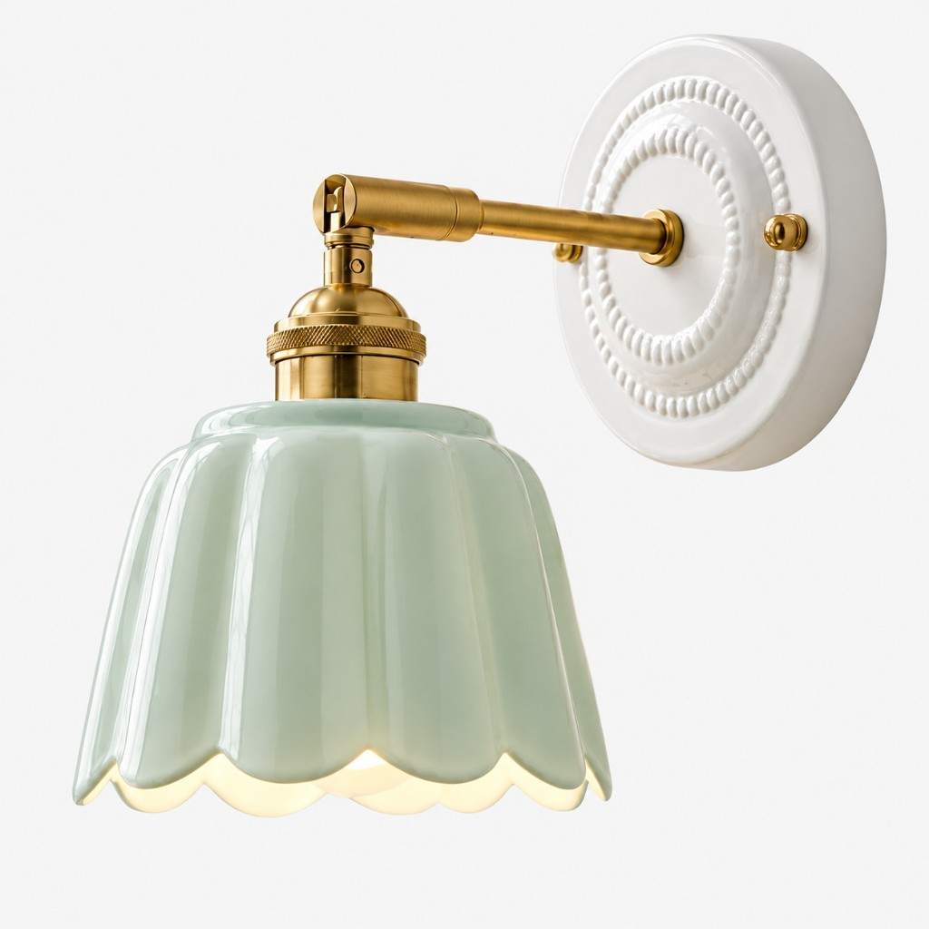 Green scalloped flower wall sconce