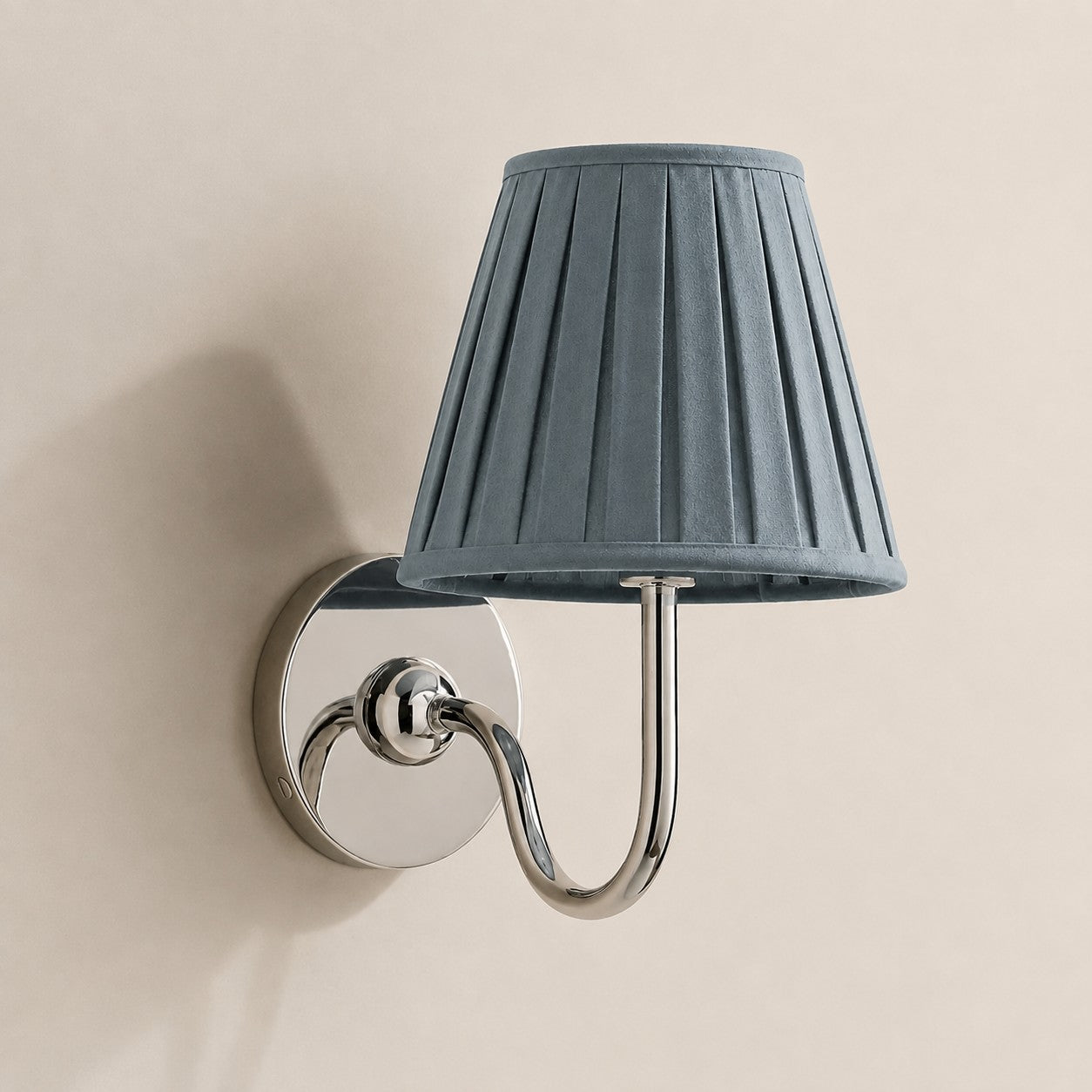 Chrome Dusty Blue Pleated 1 head: 10" / 25 cm Luvora wall lamp