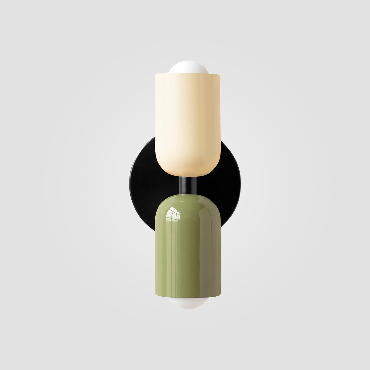 White + Green shade, Black finish capsule wall sconce