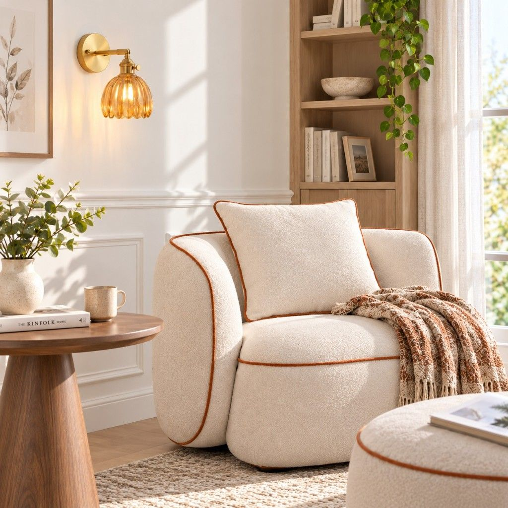 Amber lotus glass wall light beside a reading chair