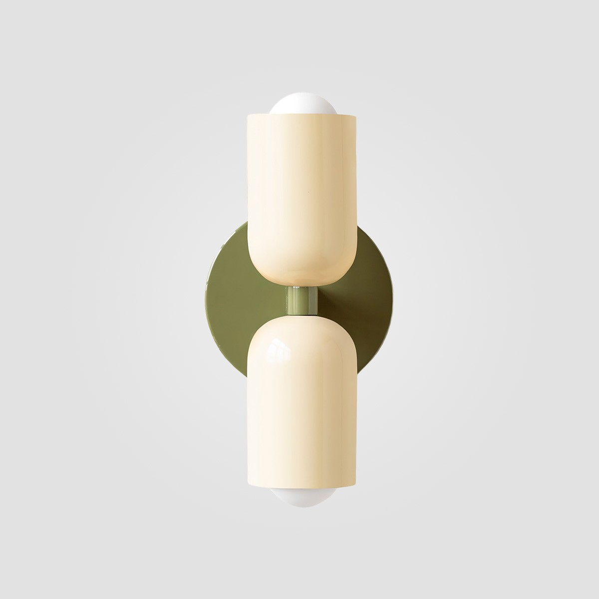 White shade, Green finish capsule wall sconce