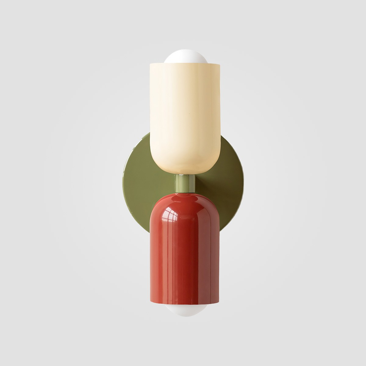 White + Red shade, Green finish capsule wall sconce