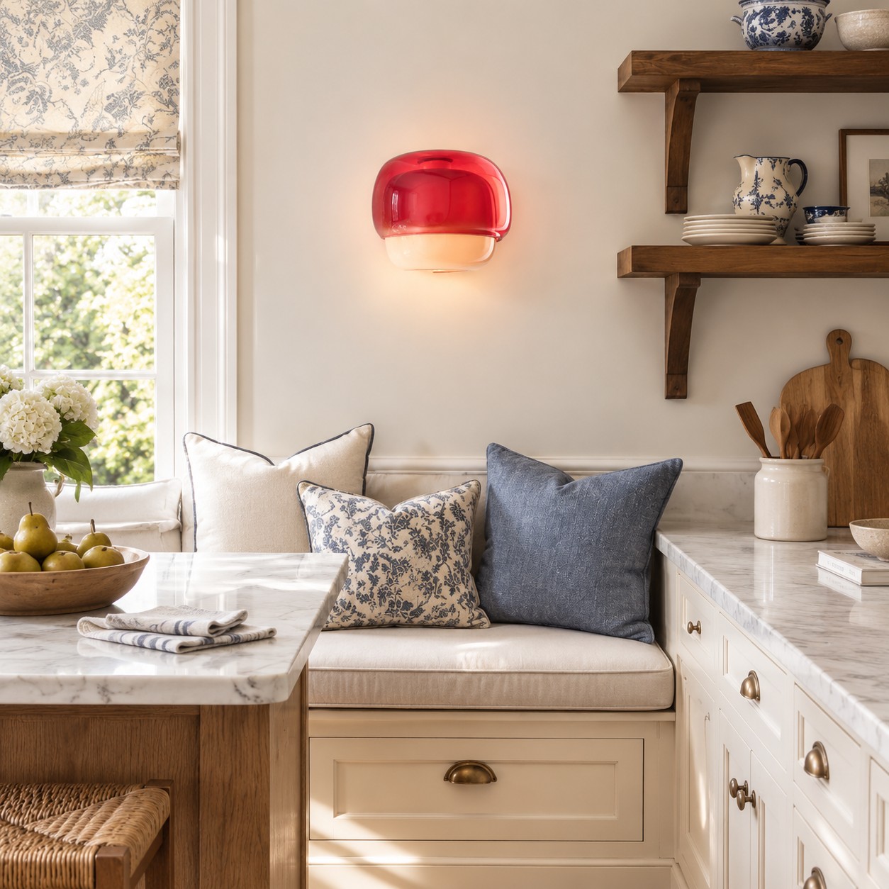 Orvenis berry red wall light in a kitchen