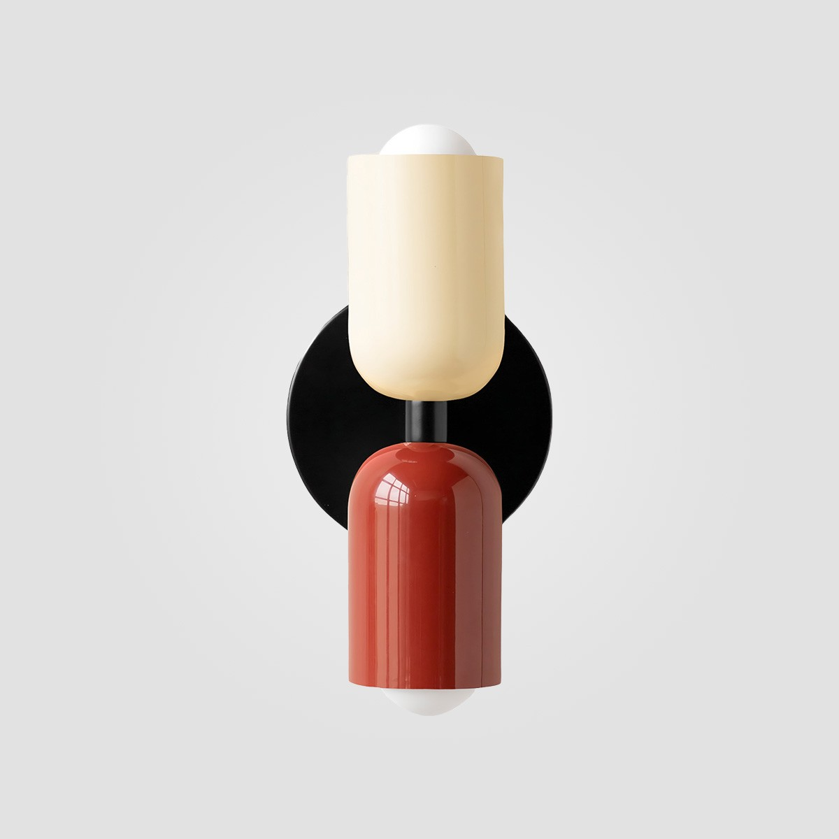 White + Red shade, Black finish capsule wall sconce