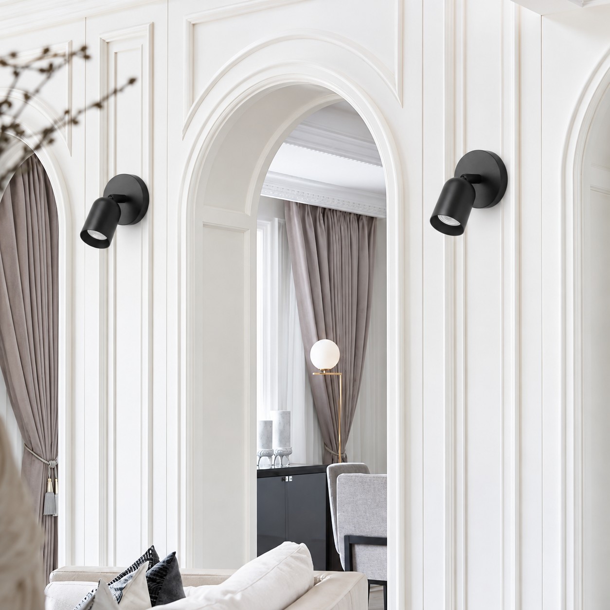 Ares wall light in a bright arched interior