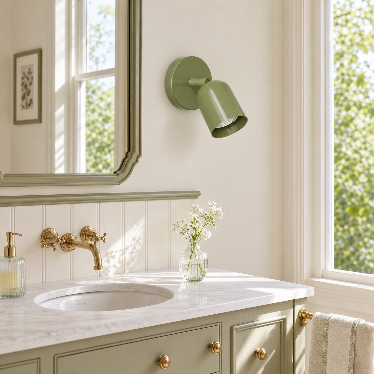 Ares green wall light in a bathroom