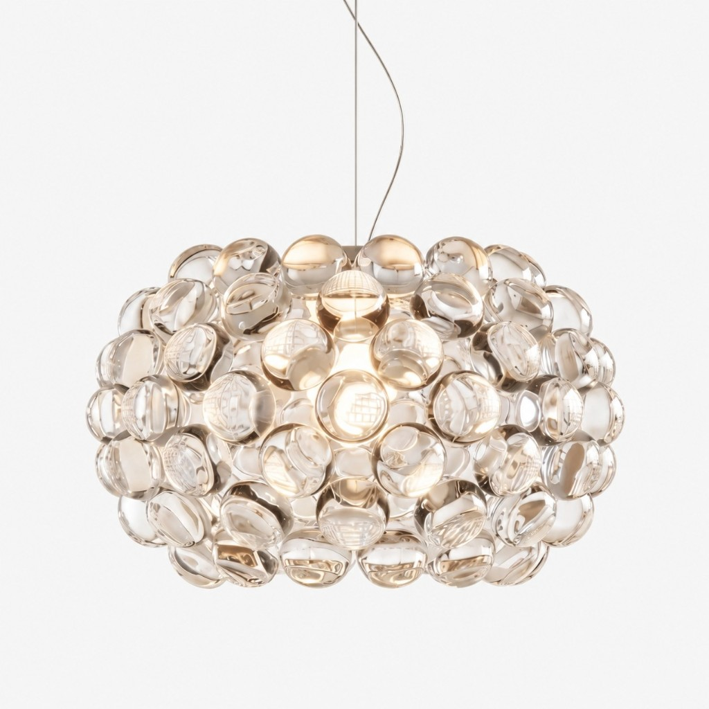 Transparent crystal sphere pendant, 35 cm