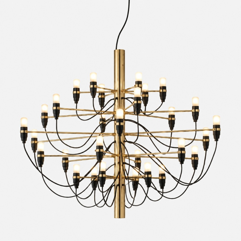 Brass branching column chandelier