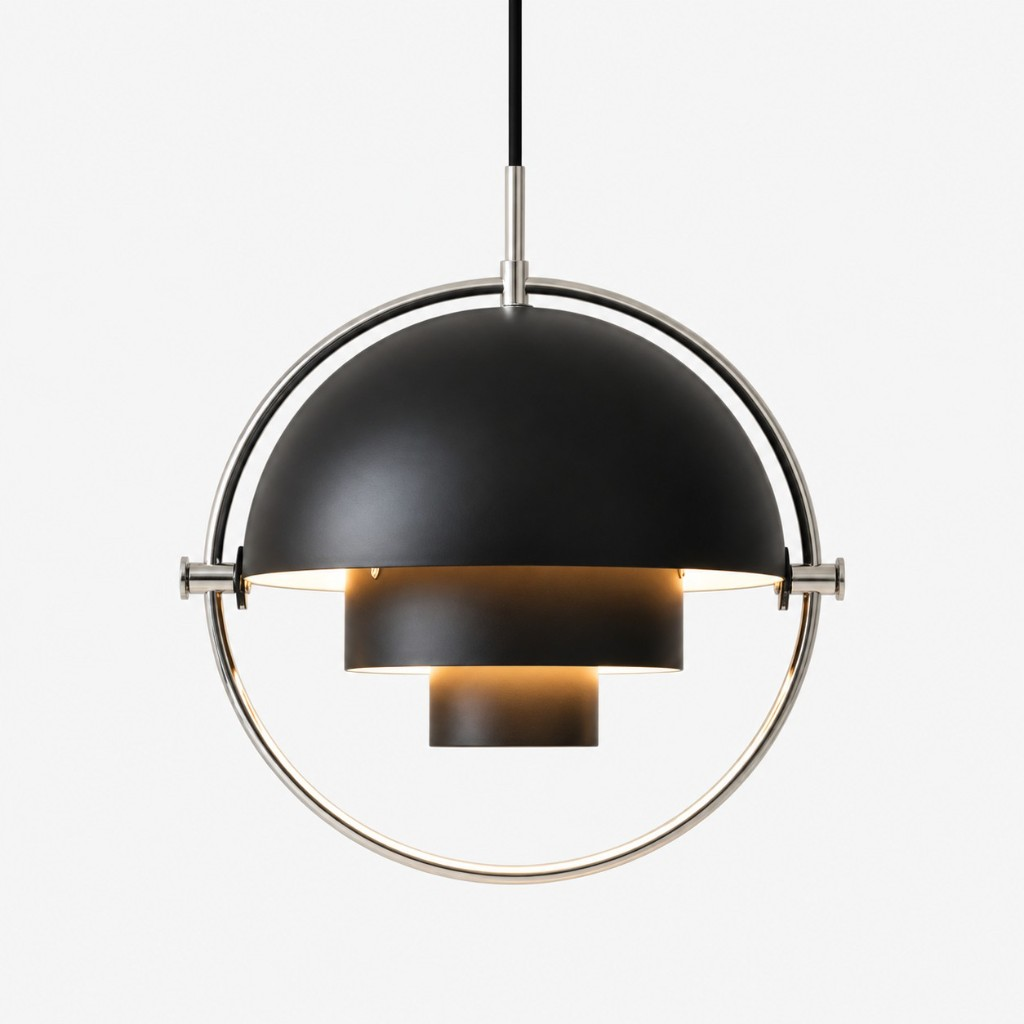 Chrome + Black layered dome pendant light