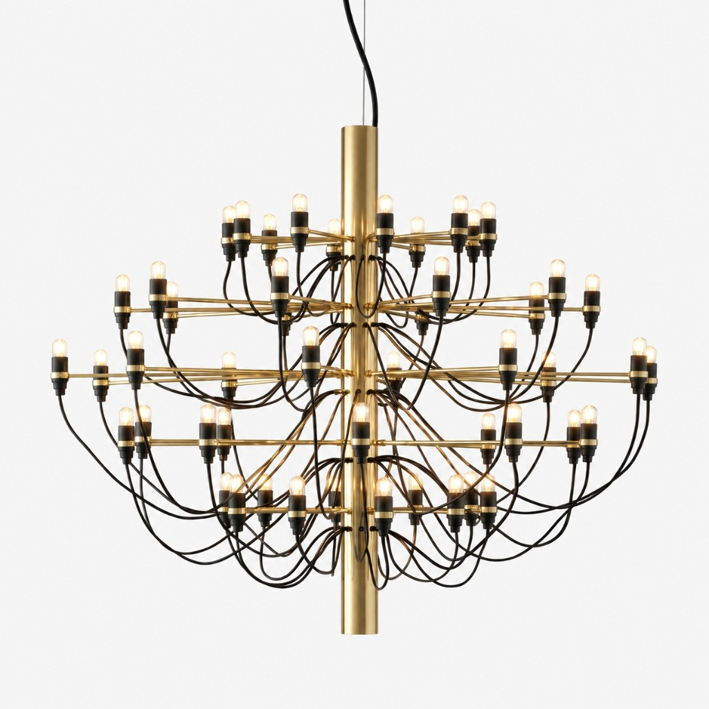 Brass branching column chandelier