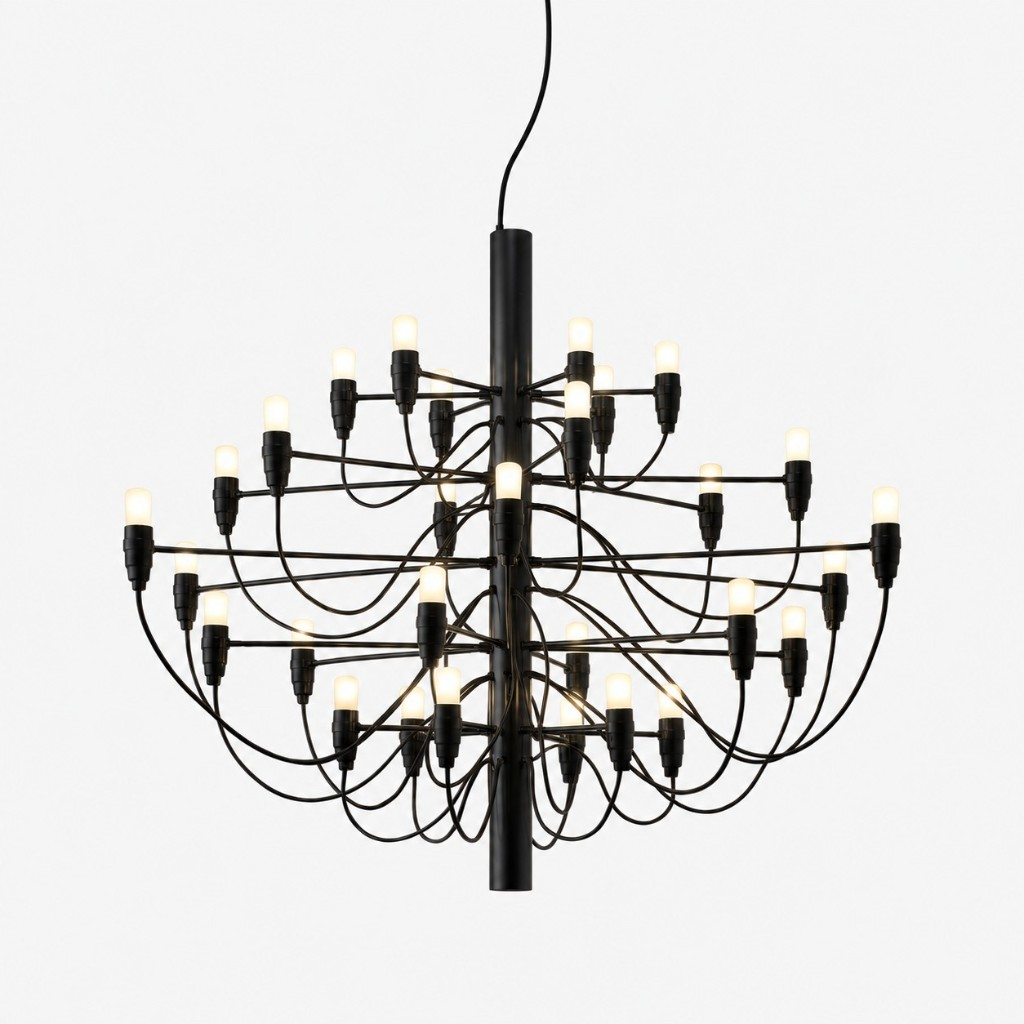 Matte Black branching column chandelier