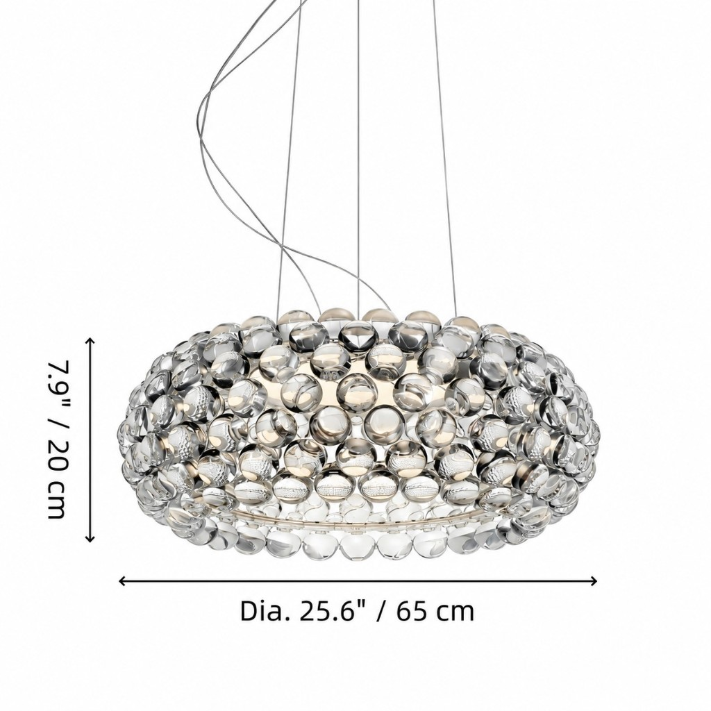 Crystal sphere pendant dimensions, diameter 25.6 inches / 65 cm, height 7.9 inches / 20 cm