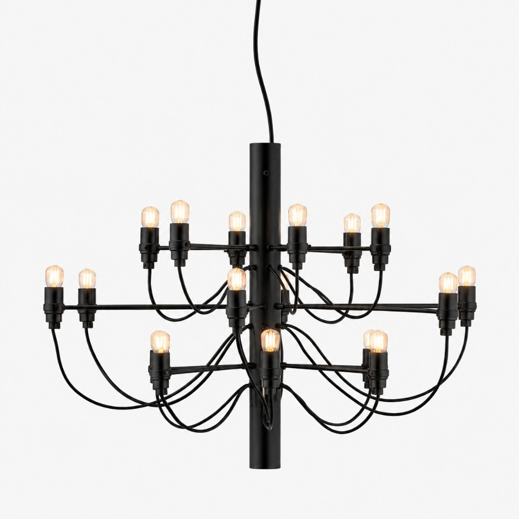 Matte Black branching column chandelier