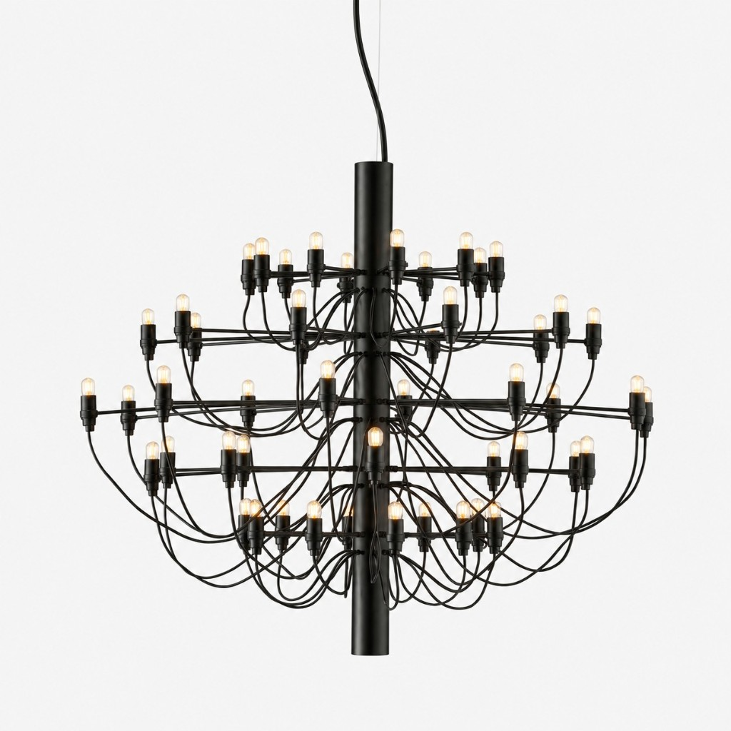 Matte Black branching column chandelier