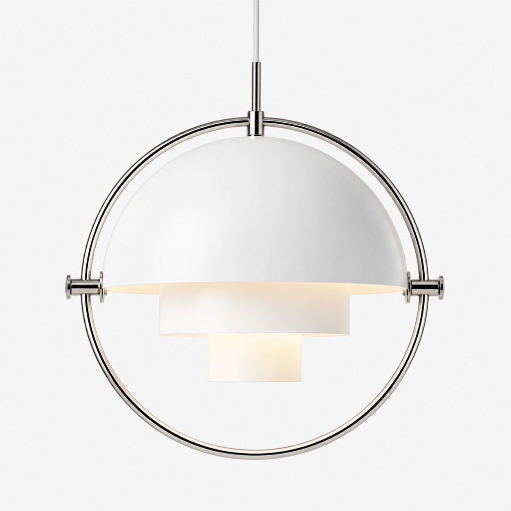 Chrome + White layered dome pendant light