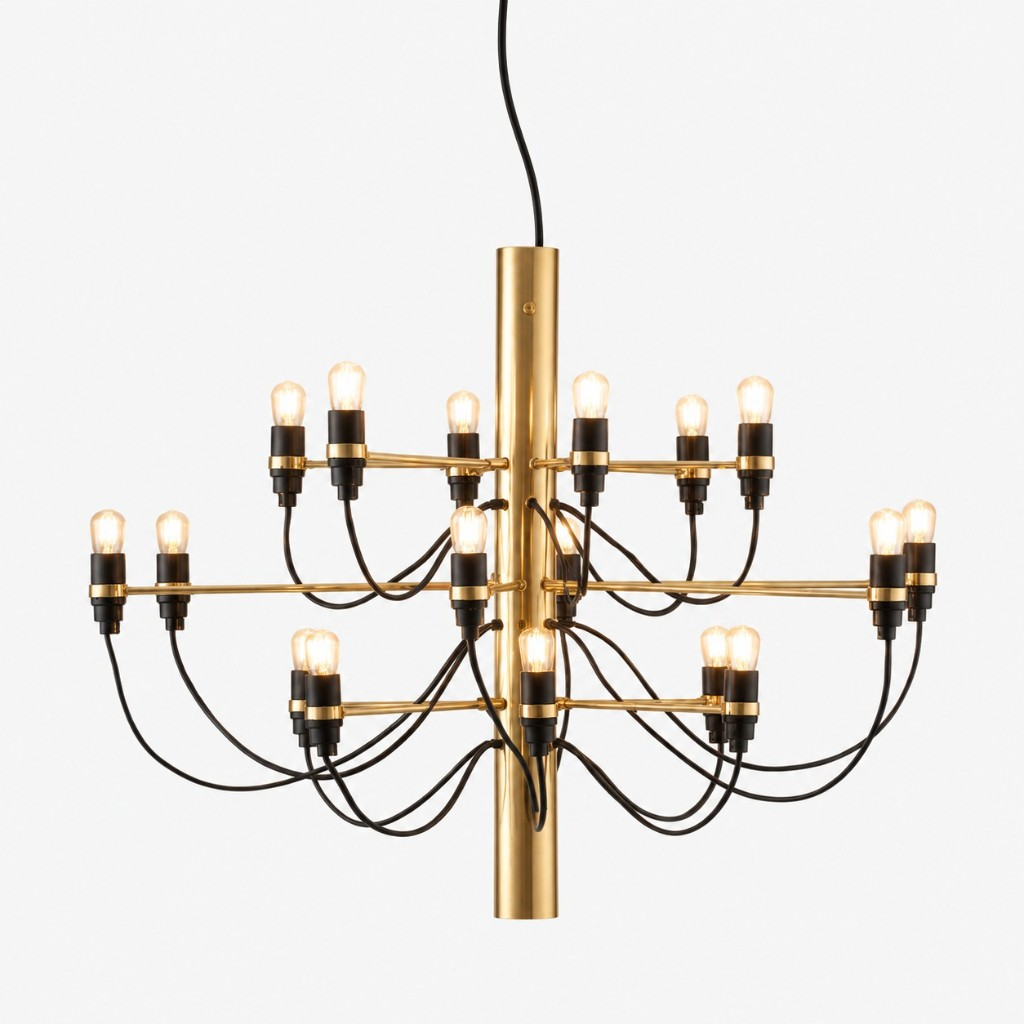 Brass branching column chandelier