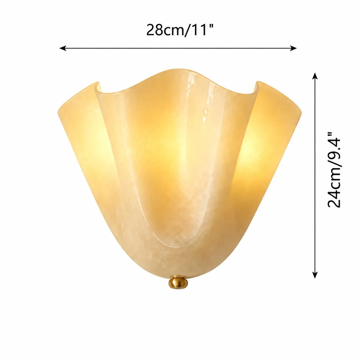 Seashell wall sconce dimensions, Dia 11 inches by H 9.4 inches