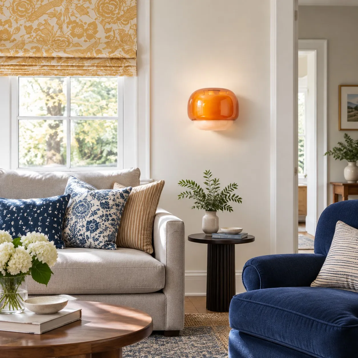 Orvenis orange wall light in a living room