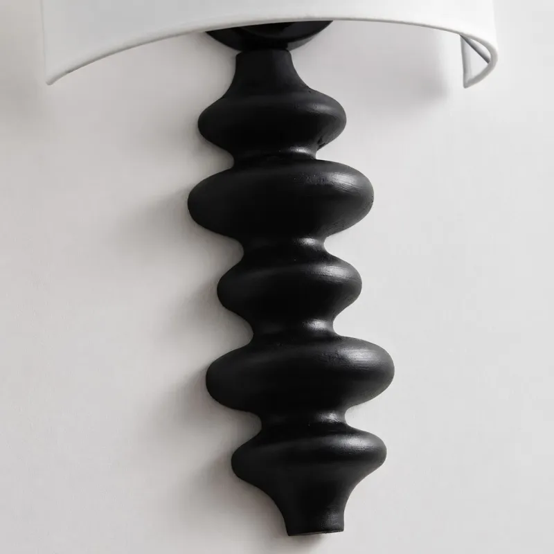 Ebony sculpted wall lamp body close detail