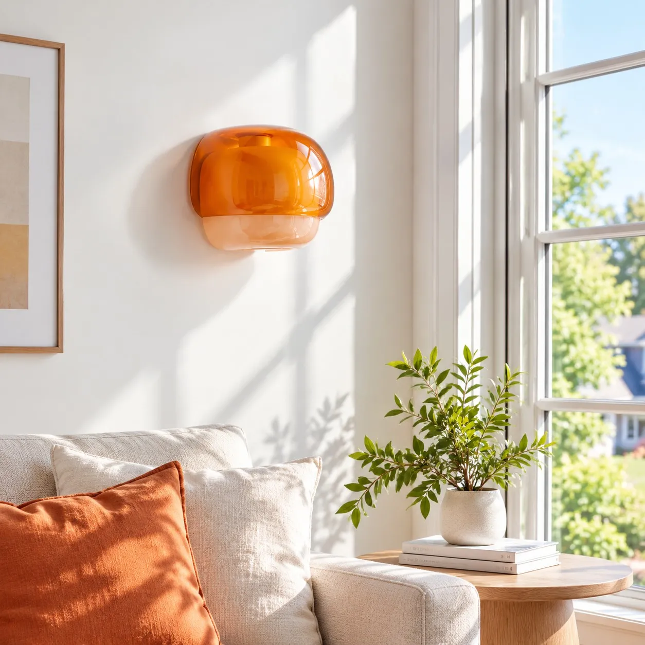 Orvenis orange wall light beside a window