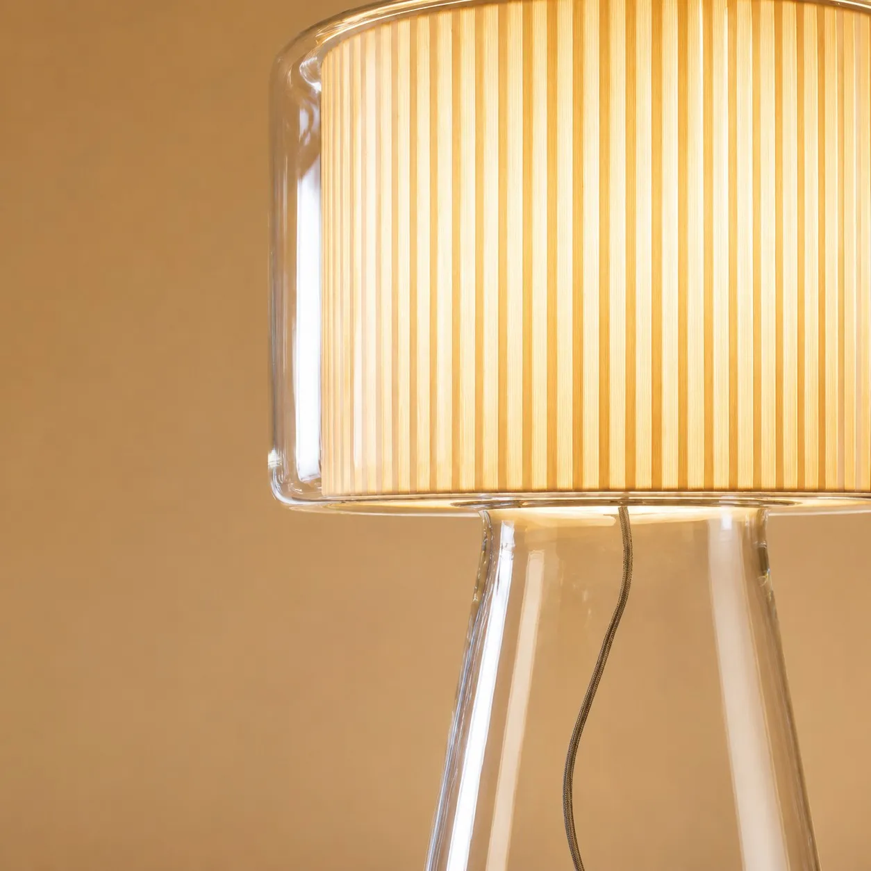 Natural Glass Table Lamp With Fabric Shade