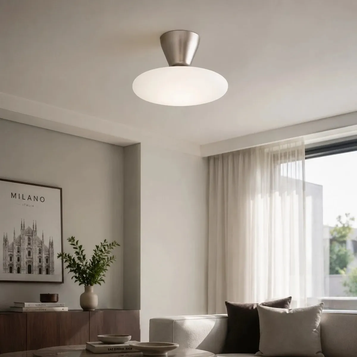 modern sofa area with close ceiling mount view
