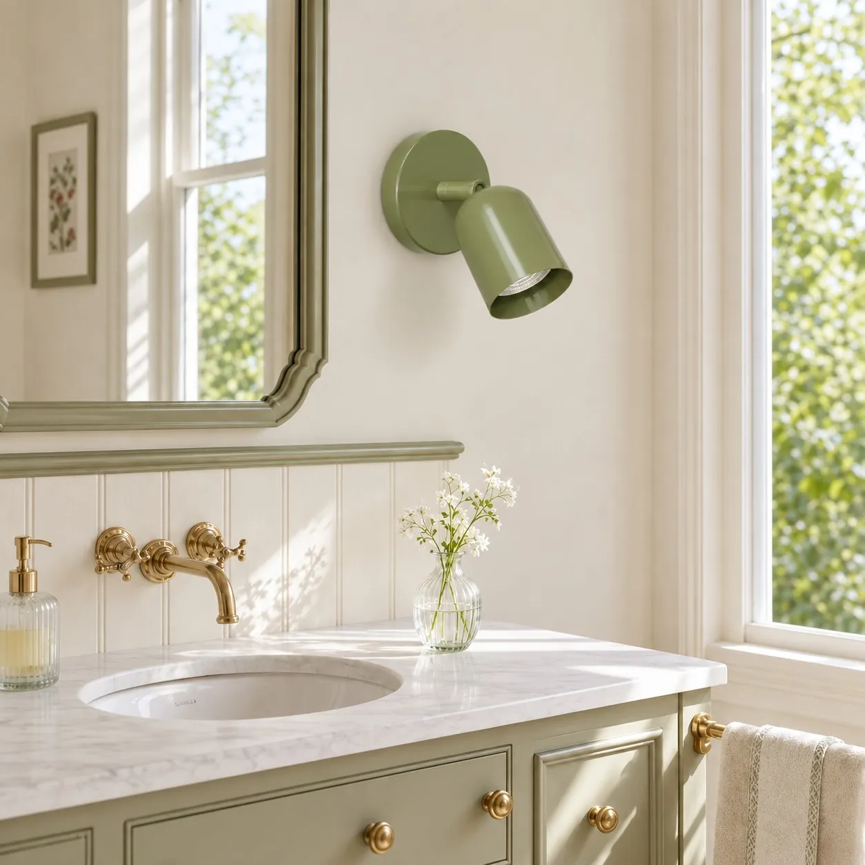 Ares green wall light in a bathroom